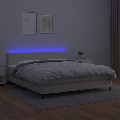 Box Spring Postel S Matrací A Led Krémová 180X200Cm Umělá Kůže