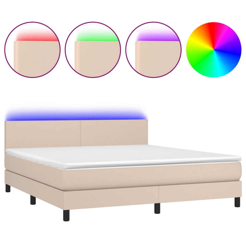 Box Spring Postel Matrace A Led Cappuccino 180X200Cm Umělá Kůže