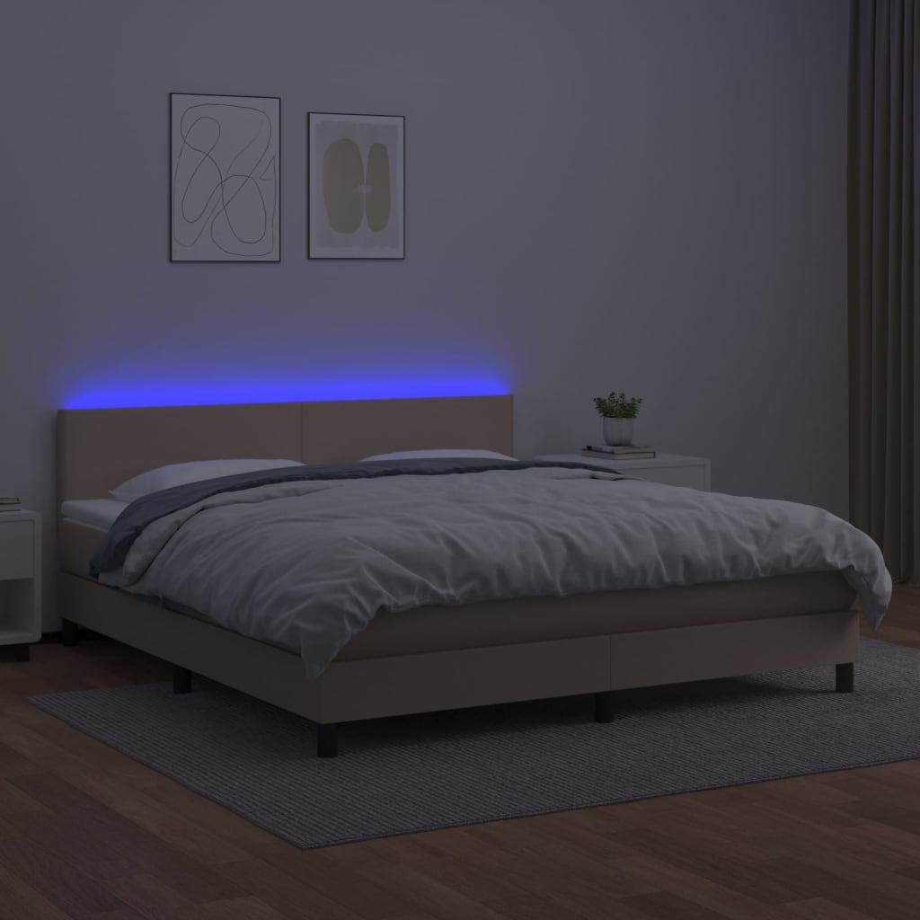Box Spring Postel Matrace A Led Cappuccino 180X200Cm Umělá Kůže