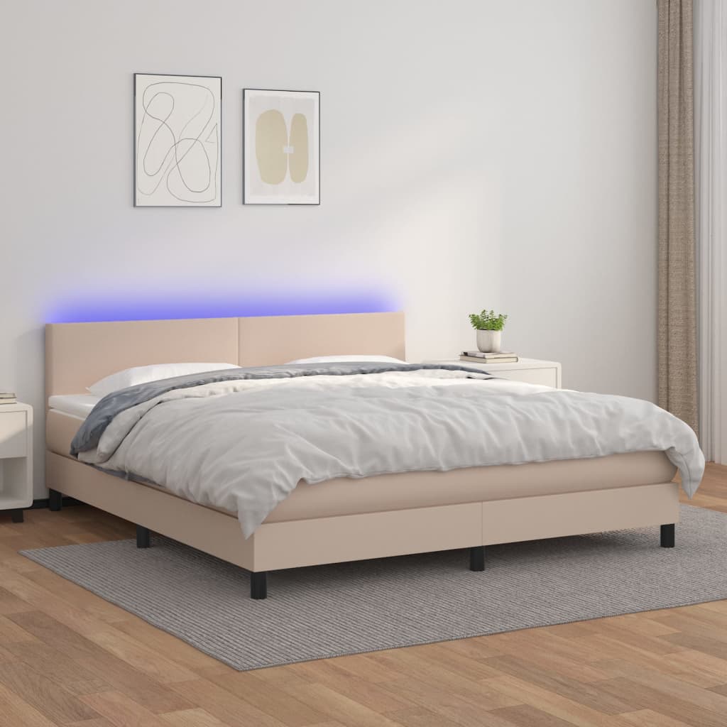 Box Spring Postel Matrace A Led Cappuccino 180X200Cm Umělá Kůže