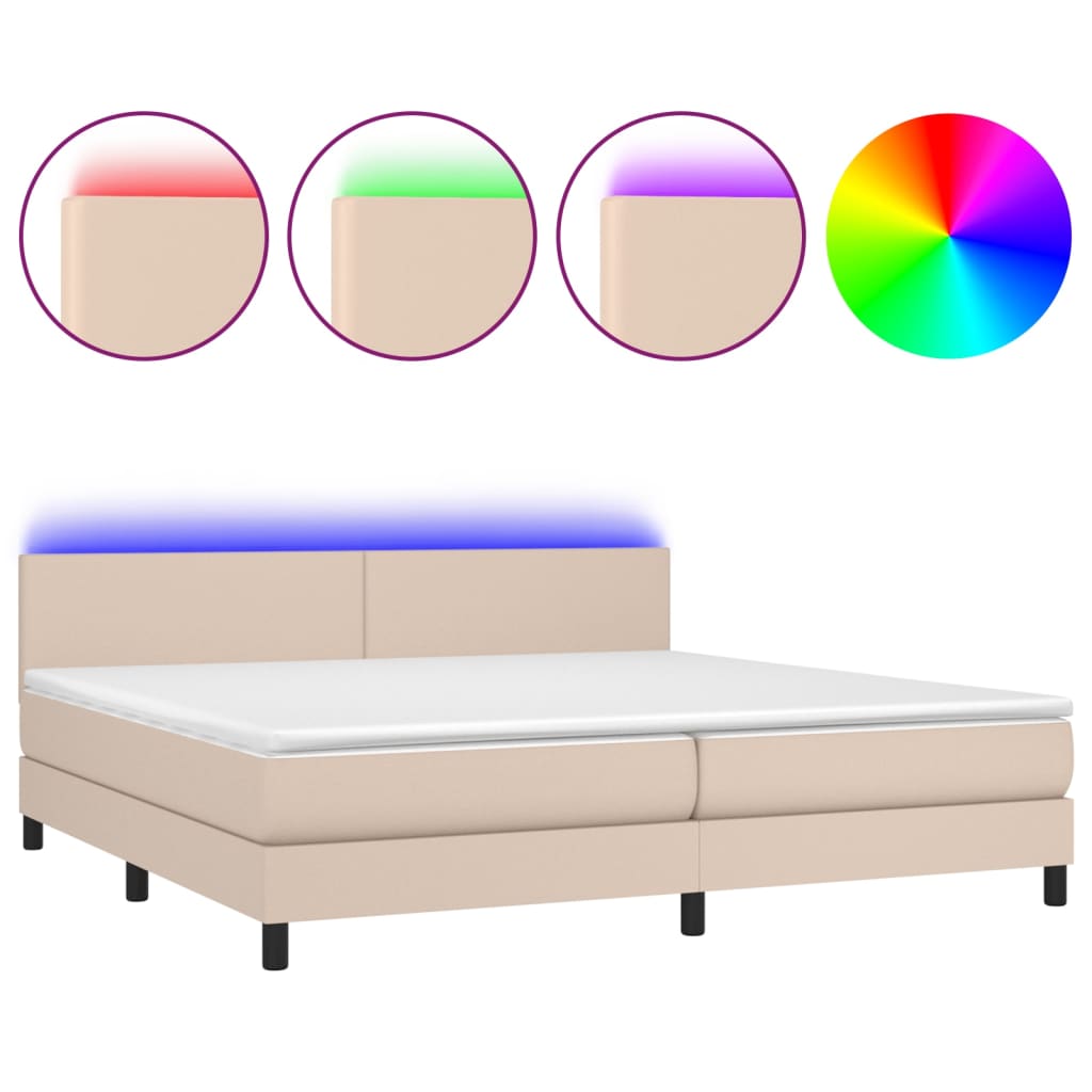 Box Spring Postel Matrace A Led Cappuccino 200X200Cm Umělá Kůže