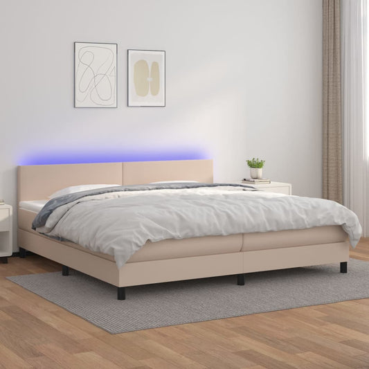 Box Spring Postel Matrace A Led Cappuccino 200X200Cm Umělá Kůže