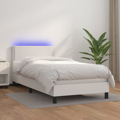 Box Spring Postel S Matrací A Led Umělá Kůže Bílá