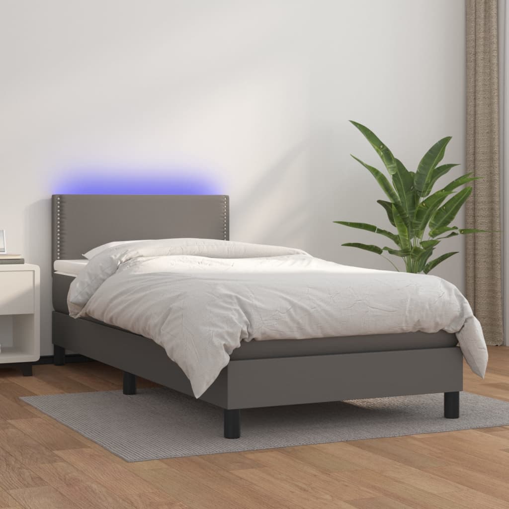 Box Spring Postel S Matrací A Led Šedá Umělá Kůže Šedá