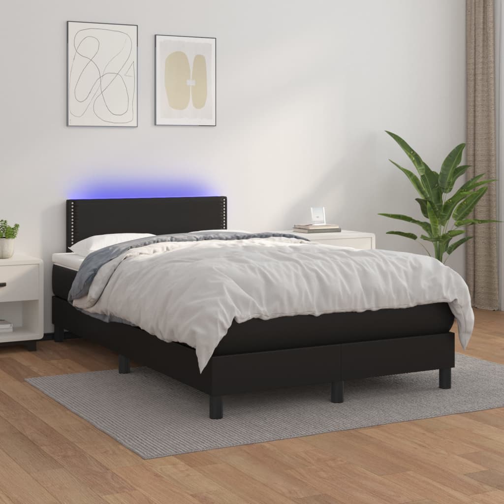 Box Spring Postel S Matrací A Led Černá Umělá Kůže Černá