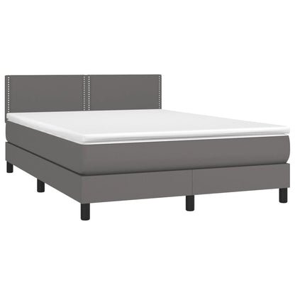 Box Spring Postel S Matrací A Led Šedá Umělá Kůže Šedá