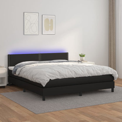 Box Spring Postel S Matrací A Led Černá Umělá Kůže Černá