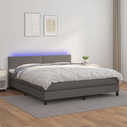 Box Spring Postel S Matrací A Led Šedá Umělá Kůže Šedá
