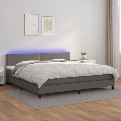 Box Spring Postel S Matrací A Led Šedá Umělá Kůže Šedá