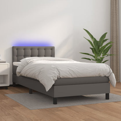 Box Spring Postel S Matrací A Led Šedá Umělá Kůže Šedá