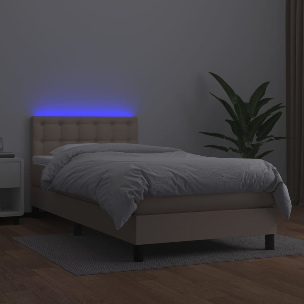 Box Spring Postel Matrace A Led Cappuccino 90X190 Cm Umělá Kůže