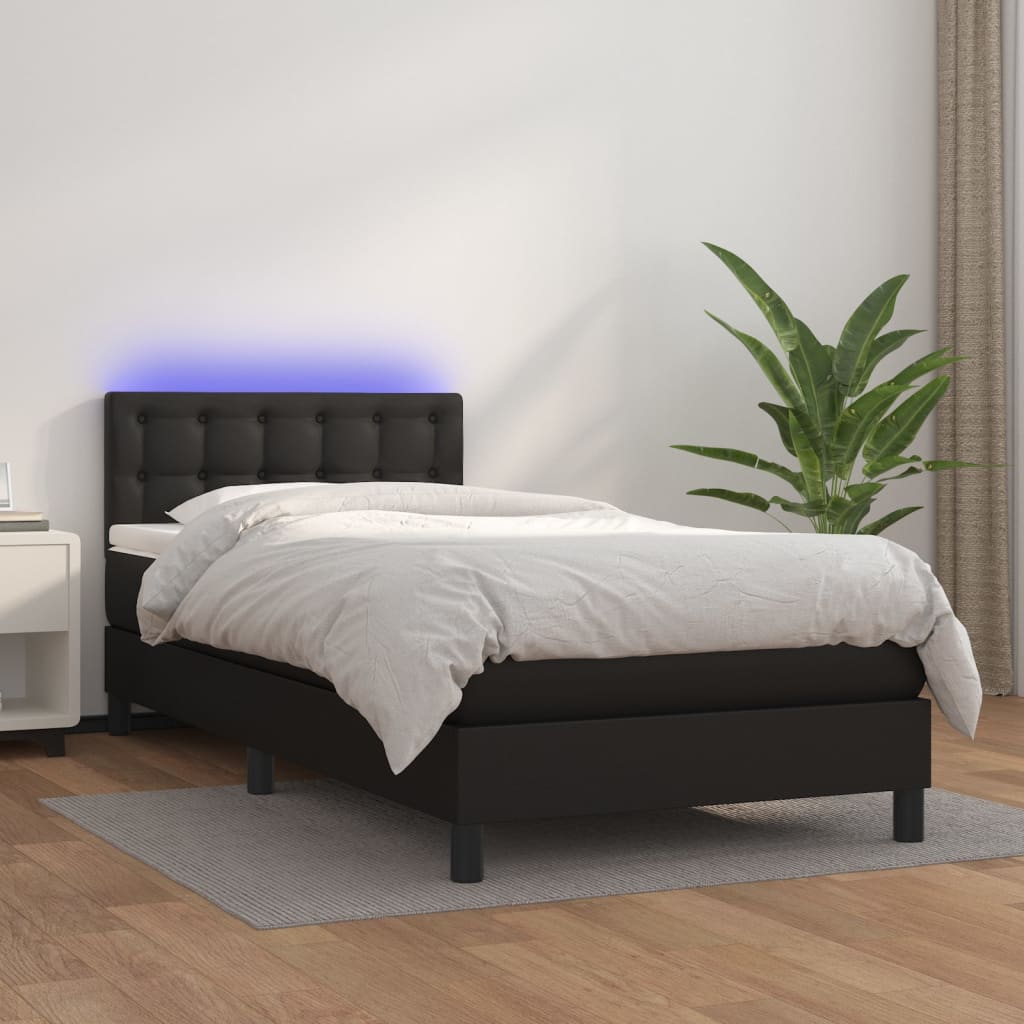Box Spring Postel S Matrací A Led Černá Umělá Kůže Černá