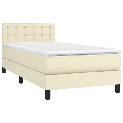 Box Spring Postel S Matrací A Led Krémová 90X200 Cm Umělá Kůže