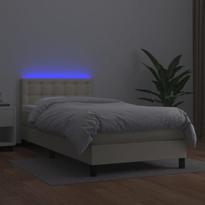 Box Spring Postel S Matrací A Led Krémová 90X200 Cm Umělá Kůže