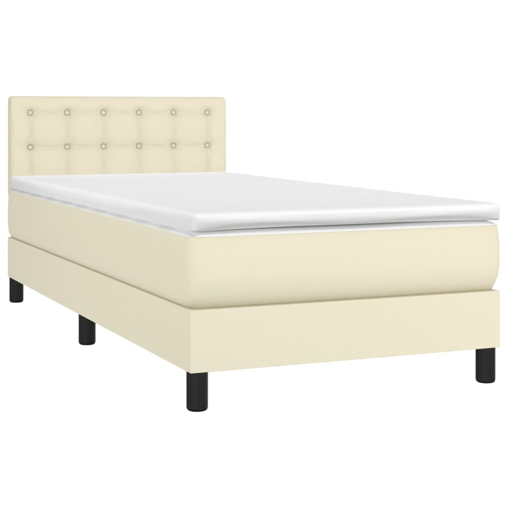 Box Spring Postel S Matrací A Led Krémová 100X200 Cm Umělá Kůže