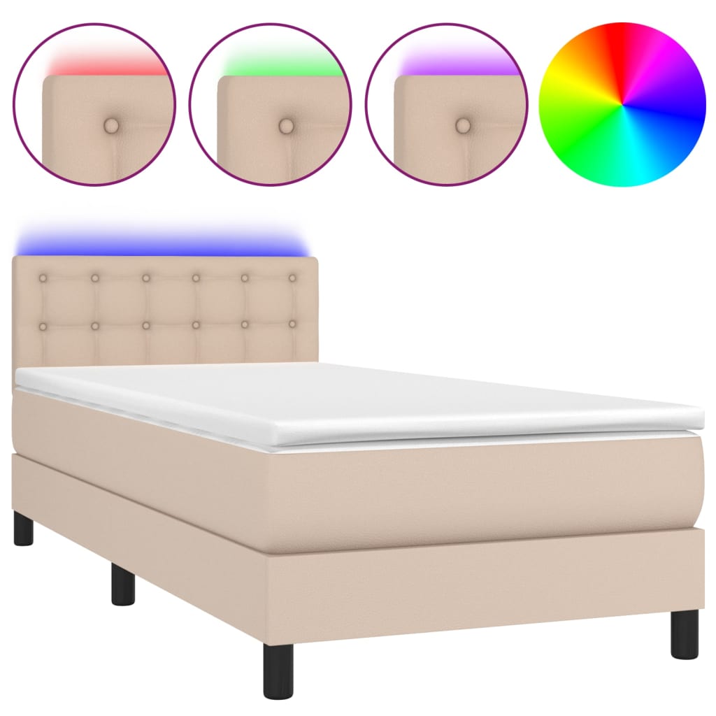 Box Spring Postel Matrace A Led Cappuccino 100X200Cm Umělá Kůže