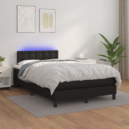 Box Spring Postel S Matrací A Led Černá Umělá Kůže Černá