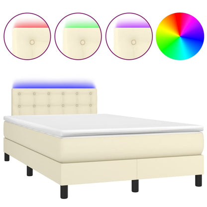 Box Spring Postel S Matrací A Led Krémová 120X200 Cm Umělá Kůže