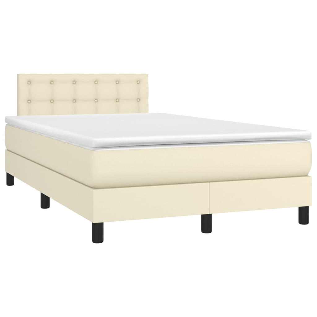Box Spring Postel S Matrací A Led Krémová 120X200 Cm Umělá Kůže