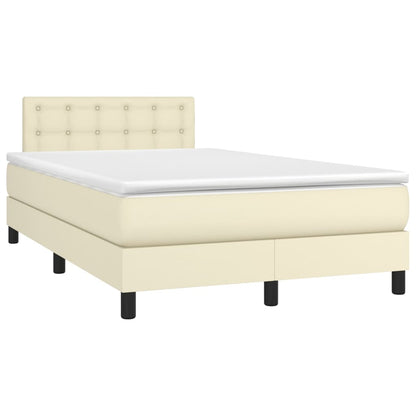 Box Spring Postel S Matrací A Led Krémová 120X200 Cm Umělá Kůže
