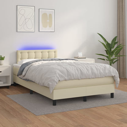 Box Spring Postel S Matrací A Led Krémová 120X200 Cm Umělá Kůže