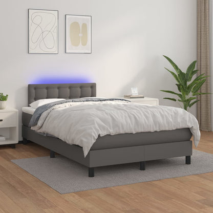 Box Spring Postel S Matrací A Led Šedá Umělá Kůže Šedá