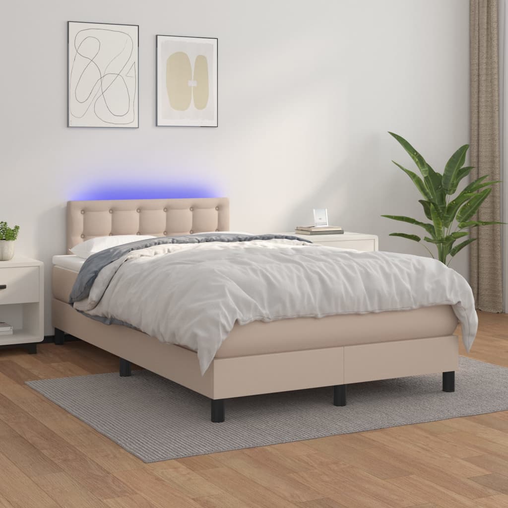 Box Spring Postel Matrace A Led Cappuccino 120X200Cm Umělá Kůže