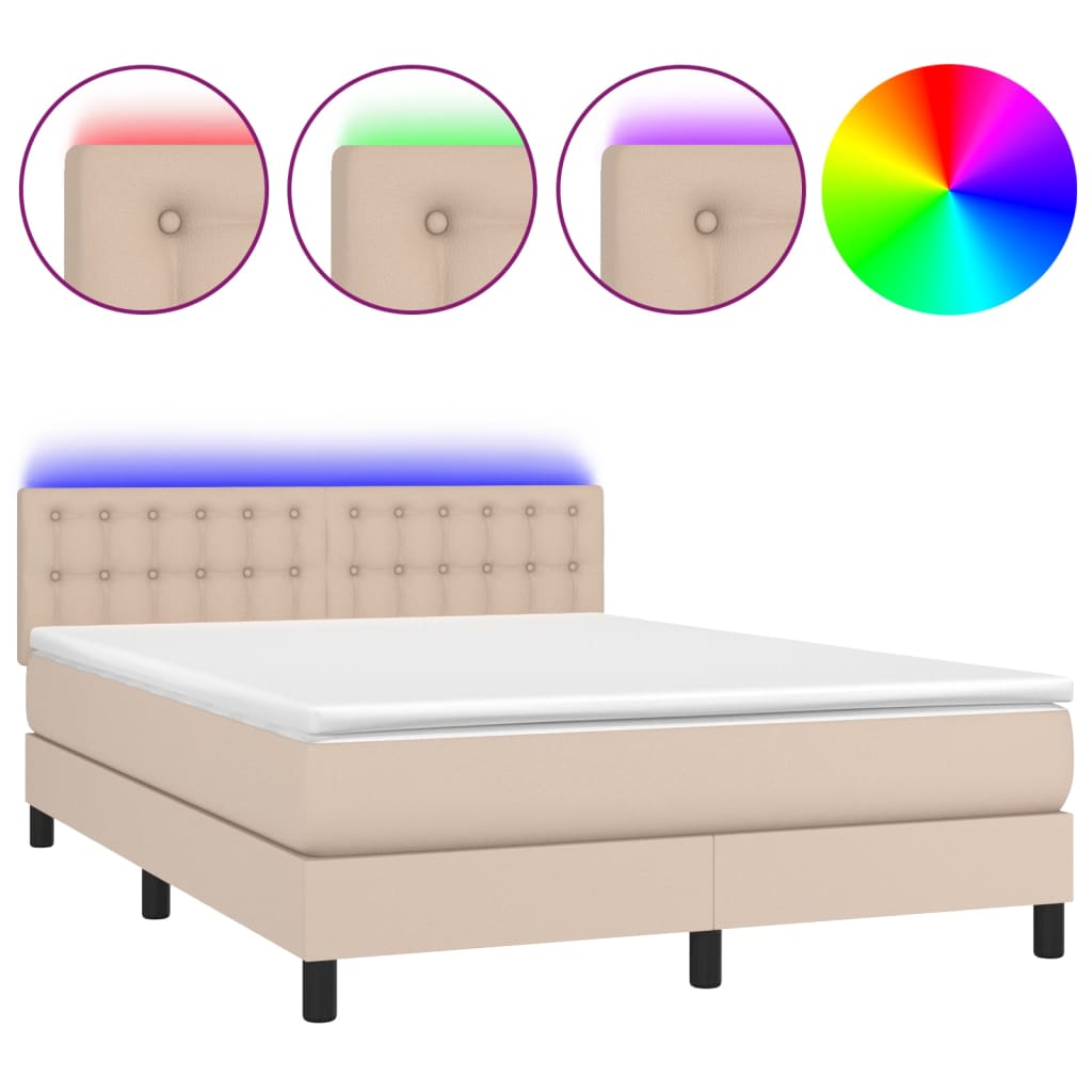 Box Spring Postel Matrace A Led Cappuccino 140X190Cm Umělá Kůže