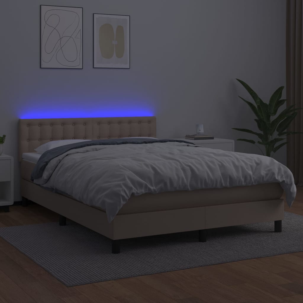 Box Spring Postel Matrace A Led Cappuccino 140X190Cm Umělá Kůže