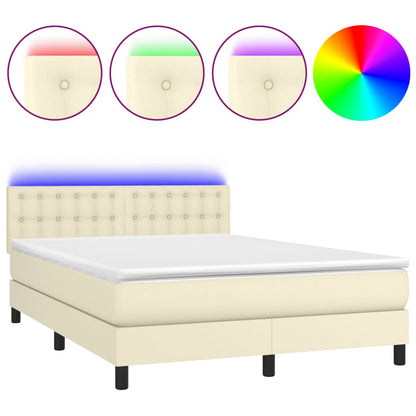 Box Spring Postel S Matrací A Led Krémová 140X200 Cm Umělá Kůže