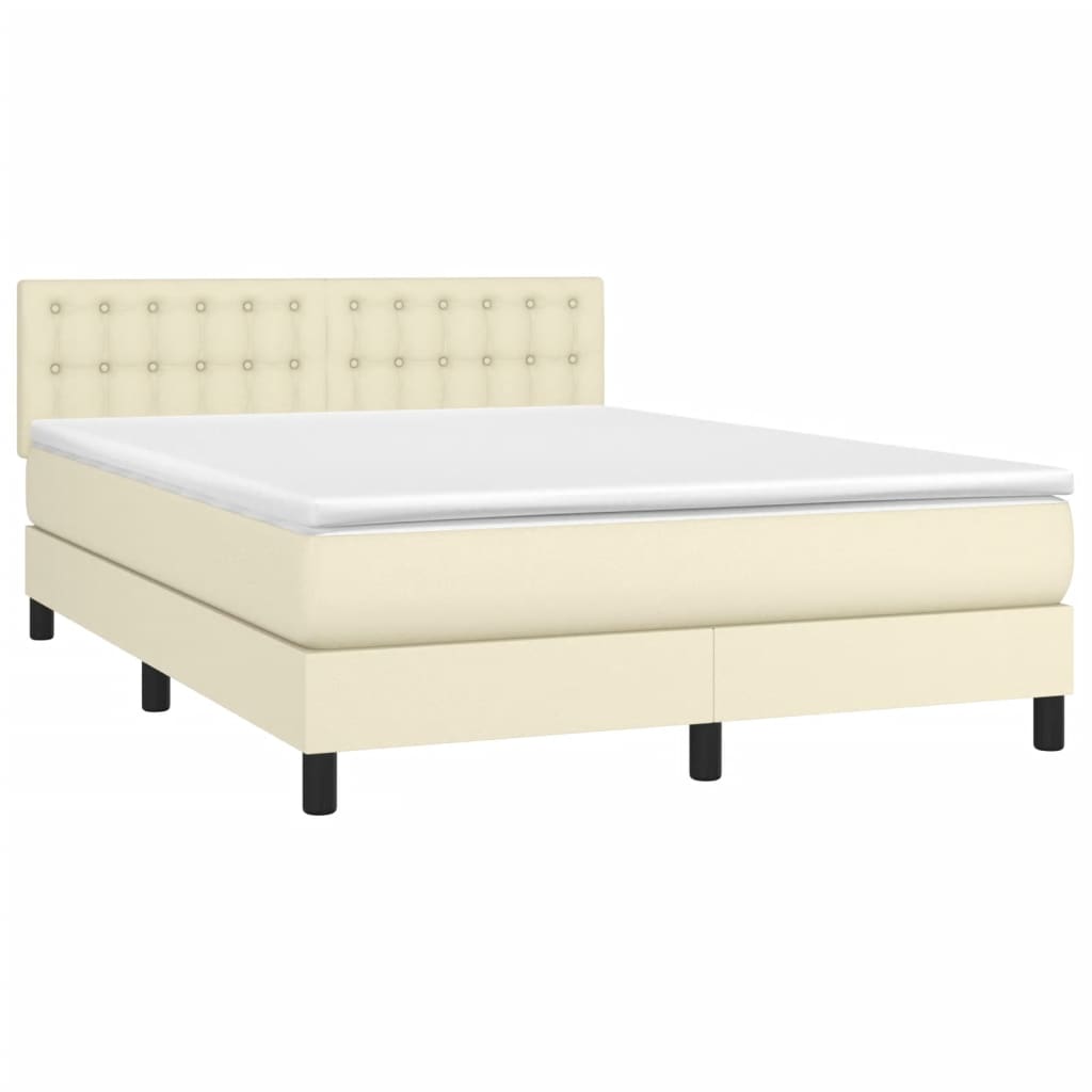 Box Spring Postel S Matrací A Led Krémová 140X200 Cm Umělá Kůže