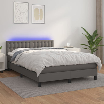 Box Spring Postel S Matrací A Led Šedá Umělá Kůže Šedá