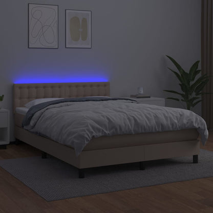 Box Spring Postel Matrace A Led Cappuccino 140X200Cm Umělá Kůže