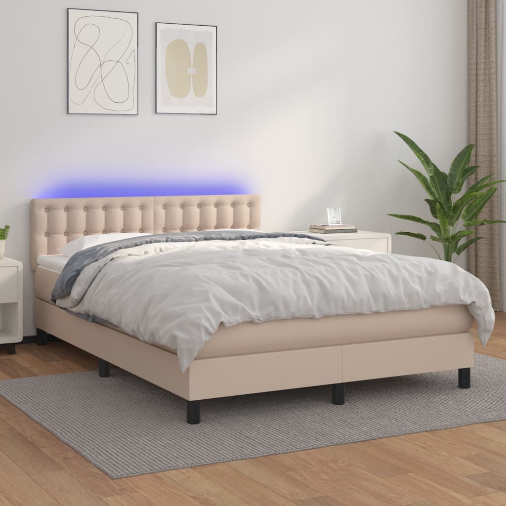 Box Spring Postel Matrace A Led Cappuccino 140X200Cm Umělá Kůže