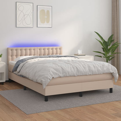 Box Spring Postel Matrace A Led Cappuccino 140X200Cm Umělá Kůže