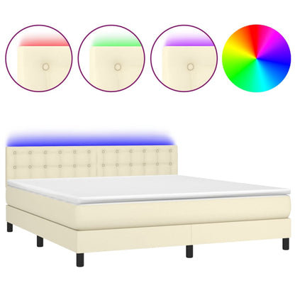 Box Spring Postel S Matrací A Led Krémová 160X200 Cm Umělá Kůže