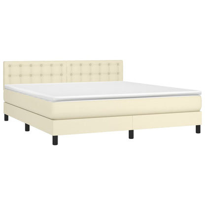 Box Spring Postel S Matrací A Led Krémová 160X200 Cm Umělá Kůže