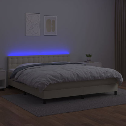 Box Spring Postel S Matrací A Led Krémová 160X200 Cm Umělá Kůže