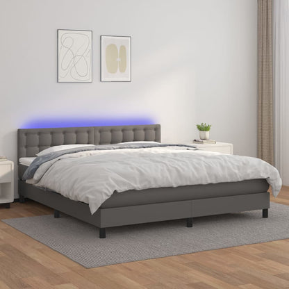Box Spring Postel S Matrací A Led Šedá Umělá Kůže Šedá