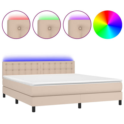 Box Spring Postel Matrace A Led Cappuccino 160X200Cm Umělá Kůže