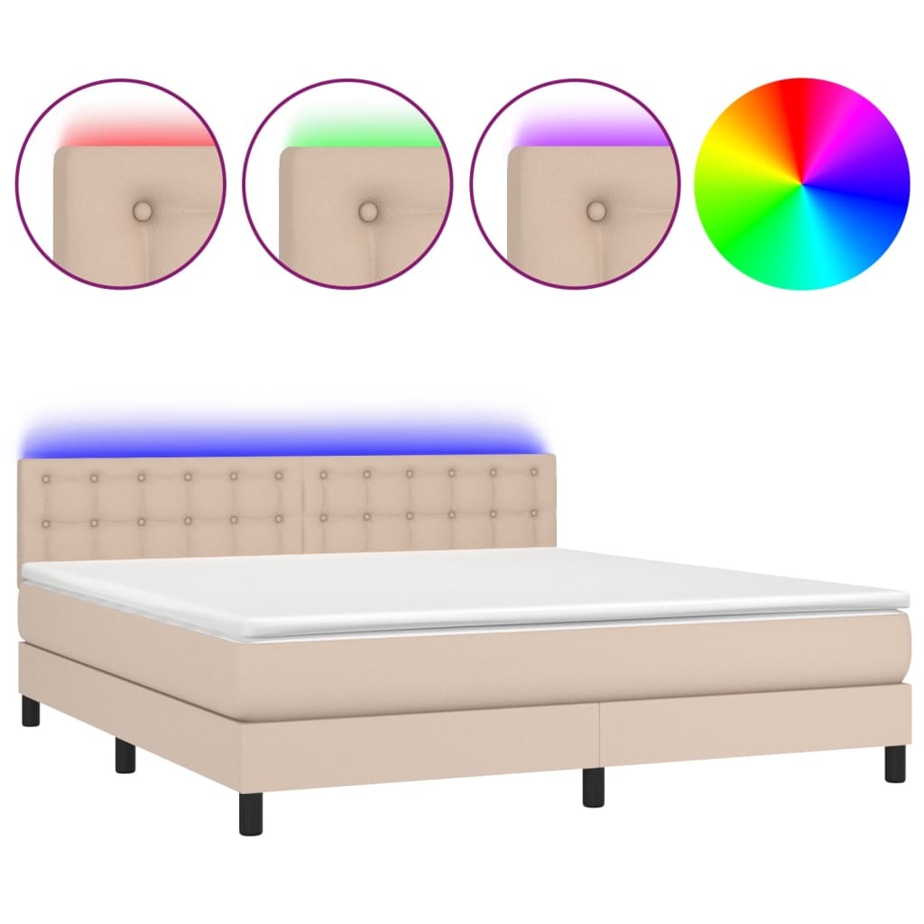 Box Spring Postel Matrace A Led Cappuccino 180X200Cm Umělá Kůže