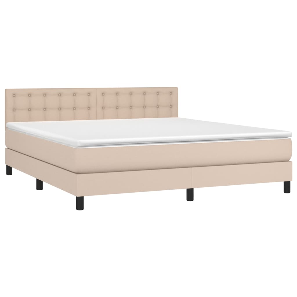 Box Spring Postel Matrace A Led Cappuccino 180X200Cm Umělá Kůže