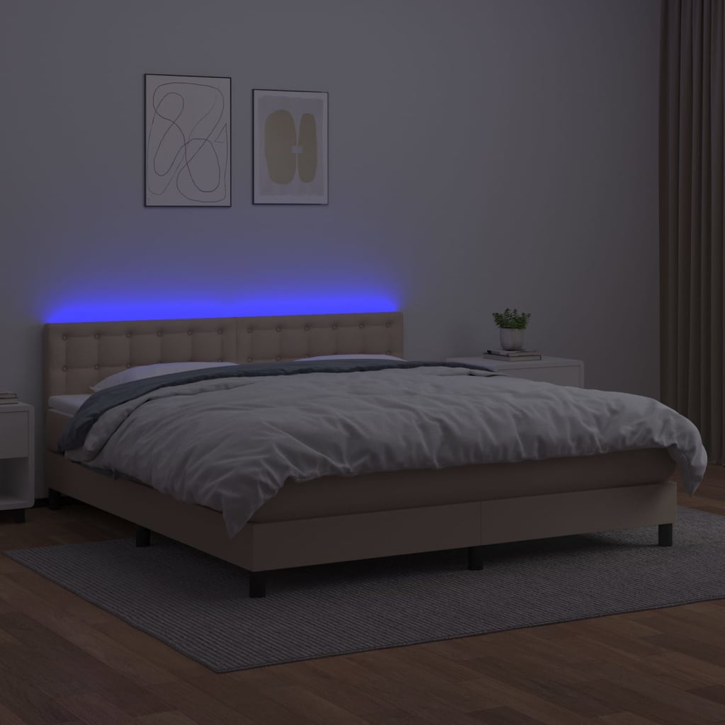 Box Spring Postel Matrace A Led Cappuccino 180X200Cm Umělá Kůže
