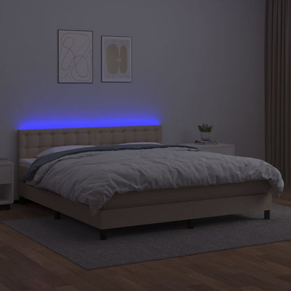 Box Spring Postel Matrace A Led Cappuccino 180X200Cm Umělá Kůže
