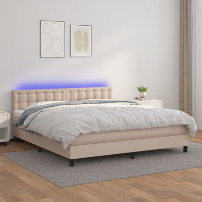 Box Spring Postel Matrace A Led Cappuccino 180X200Cm Umělá Kůže