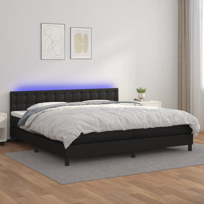 Box Spring Postel S Matrací A Led Černá Umělá Kůže Černá