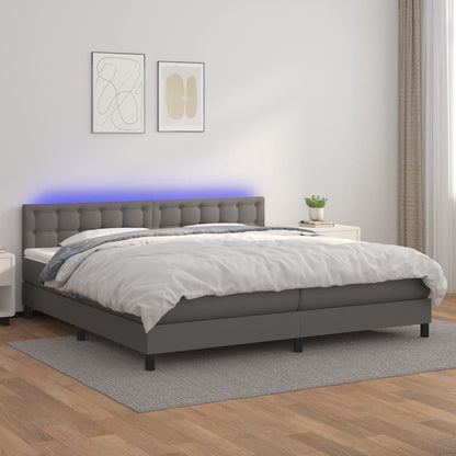 Box Spring Postel S Matrací A Led Šedá Umělá Kůže Šedá