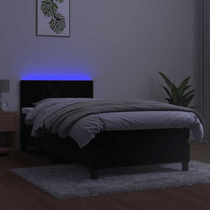 Box Spring Postel S Matrací A Led Černá 80 X 200 Cm Samet
