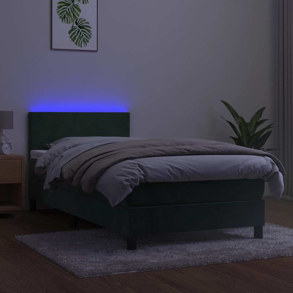 Box Spring Postel S Matrací A Led Tmavě Zelená 80X200 Cm Samet