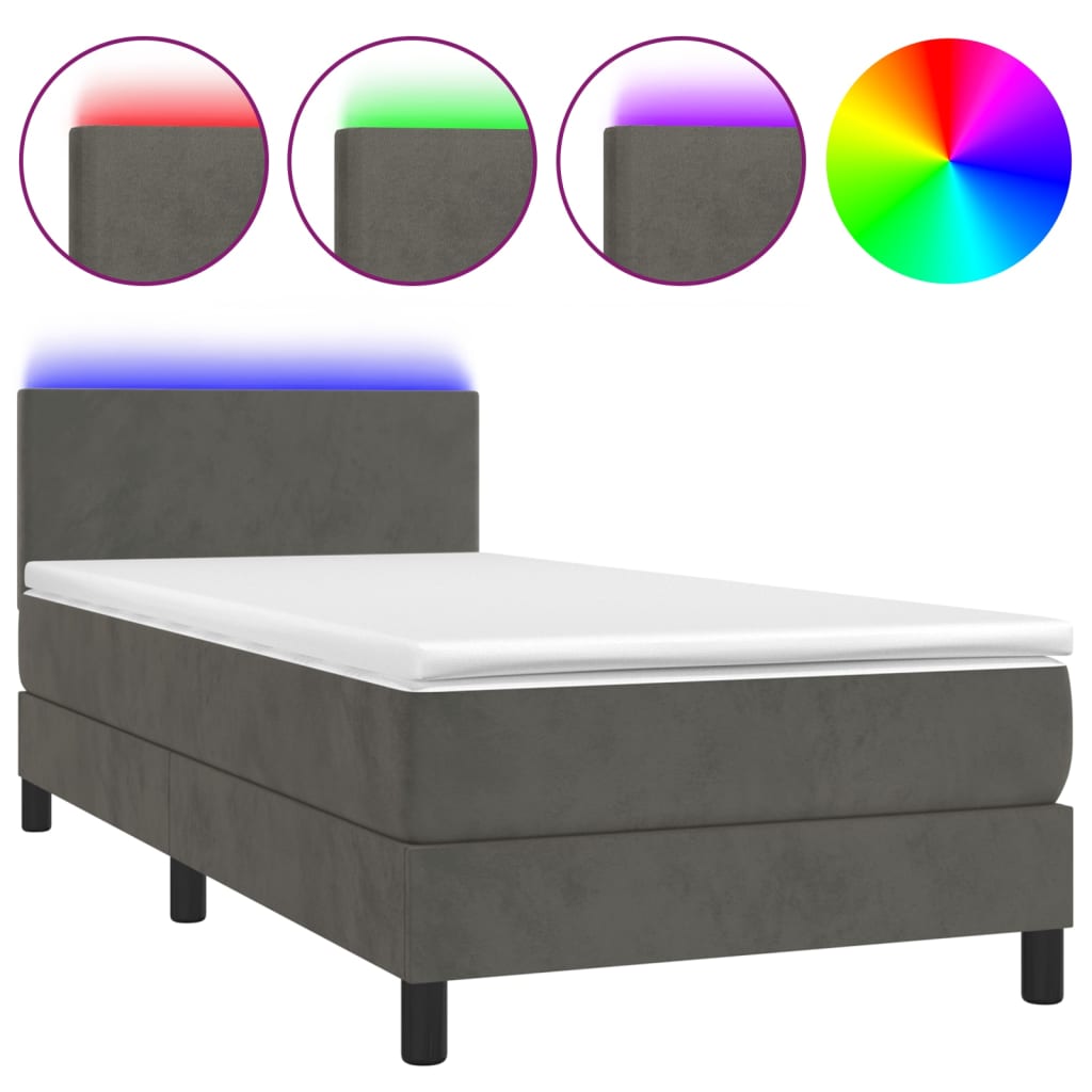 Box Spring Postel S Matrací A Led Tmavě Šedá 90X190 Cm Samet